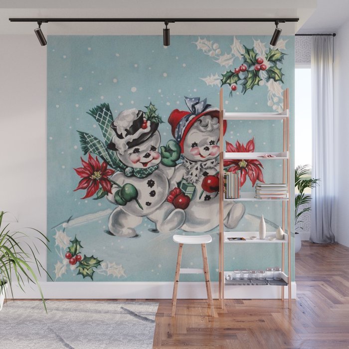 Vintage Christmas Snowman, Retro Christmas Wall Mural Gallery Image 1