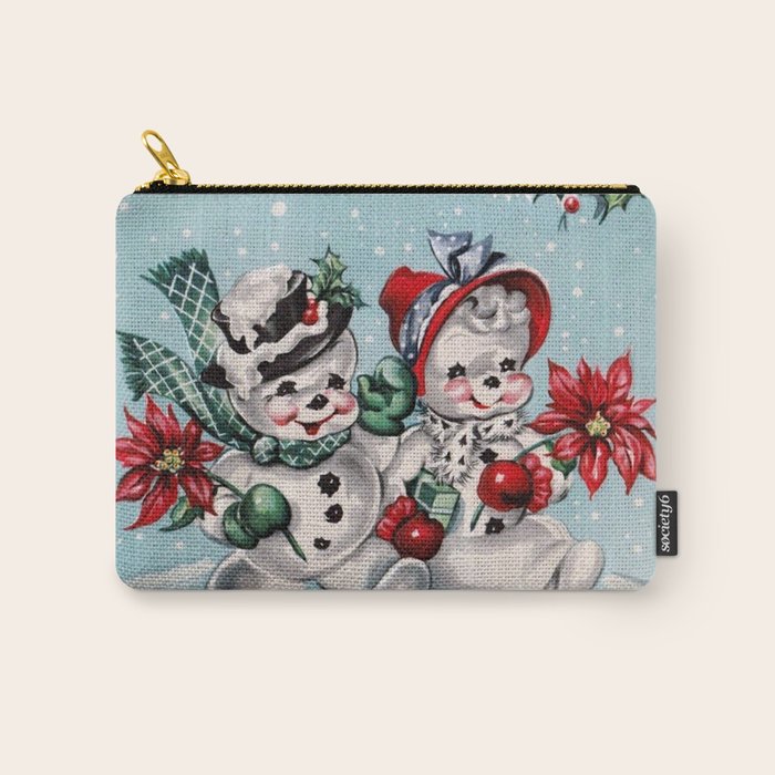 Vintage Christmas Snowman, Retro Christmas Carry All Pouch Gallery Image 1