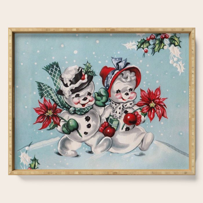 Vintage Christmas Snowman, Retro Christmas Serving Tray Gallery Image 1