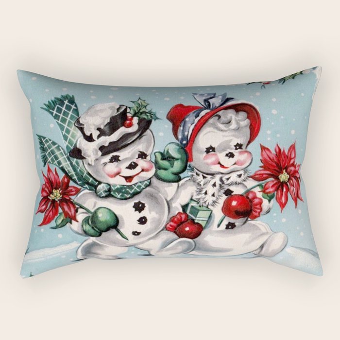 Vintage Christmas Snowman, Retro Christmas Rectangular Pillow Gallery Image 2