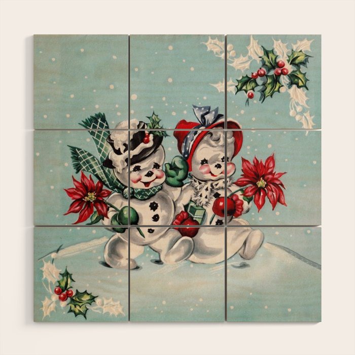 Vintage Christmas Snowman, Retro Christmas Wood Wall Art Gallery Image 1