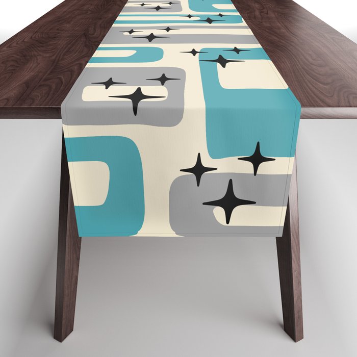 Mid Century Modern Decoration Kitsch 223 Blue and Gray Table Runner Gallery Image 1