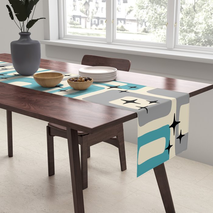 Mid Century Modern Decoration Kitsch 223 Blue and Gray Table Runner Gallery Image 2