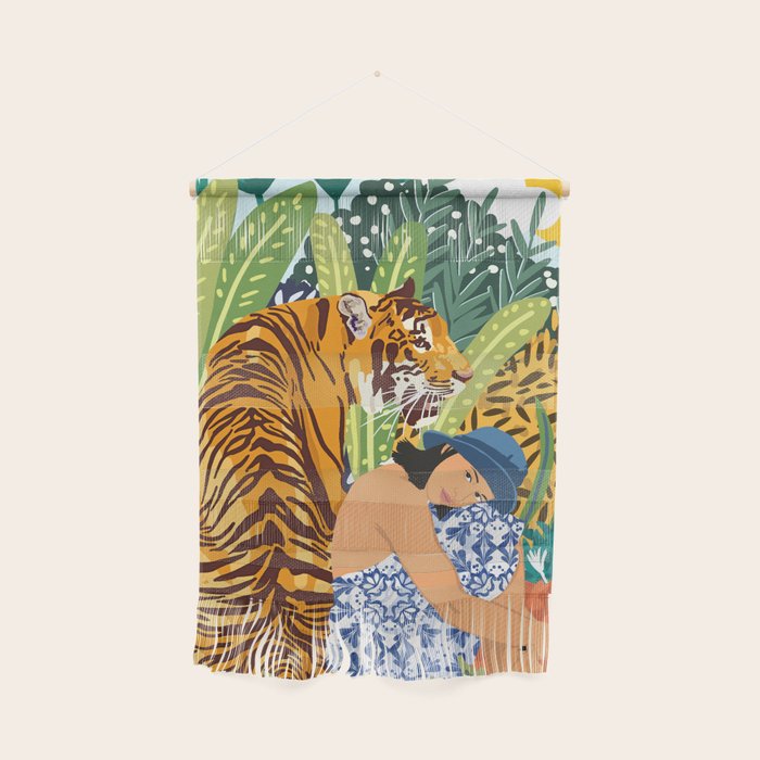 Awaken The Tiger Within Illustration, Wildlife Nature Wall Decor, Jungle Human Nature Connection Wall Hanging Gallery Image 1