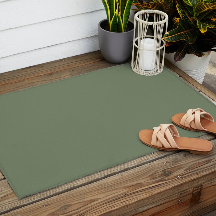 Khaki Green Solid Color Outdoor Rug Gallery Image 2