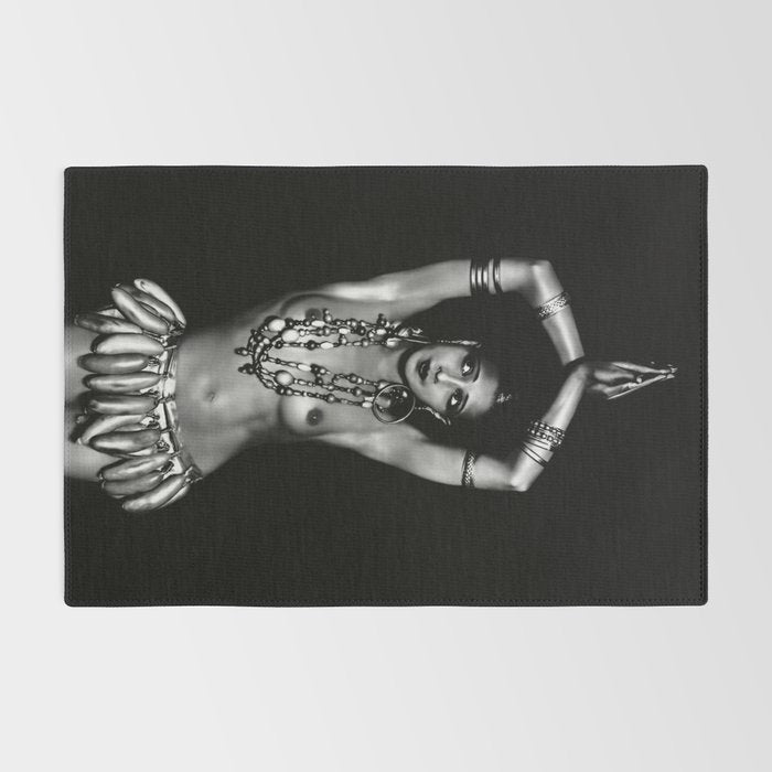 Jazz Age Josephine Baker in Folies Bergère Bananas Costume black and white photography Rug Gallery Image 2