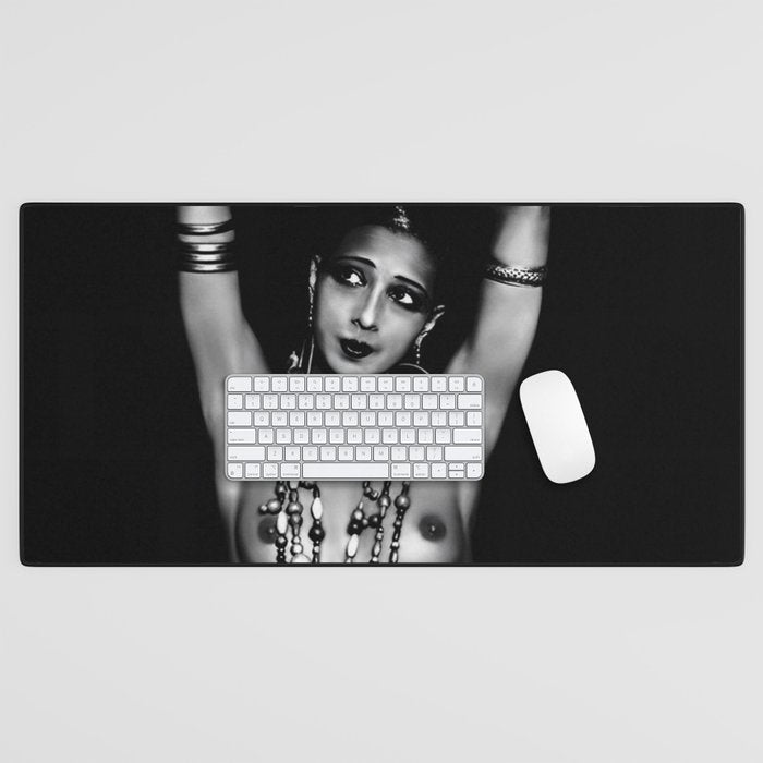 Jazz Age Josephine Baker in Folies Bergère Bananas Costume black and white photography Desk Mat Gallery Image 1