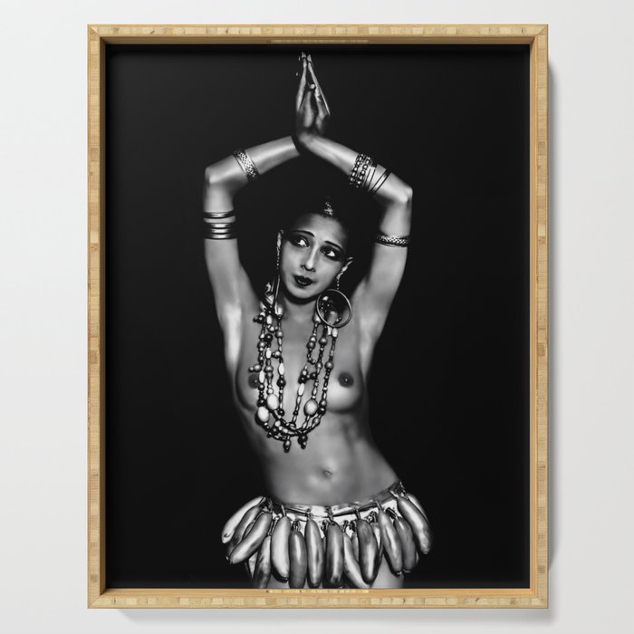 Jazz Age Josephine Baker in Folies Bergère Bananas Costume black and white photography Serving Tray Gallery Image 1