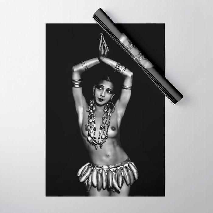 Jazz Age Josephine Baker in Folies Bergère Bananas Costume black and white photography Wrapping Paper Gallery Image 1