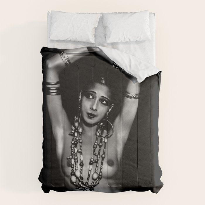 Jazz Age Josephine Baker in Folies Bergère Bananas Costume black and white photography Comforter Gallery Image 6