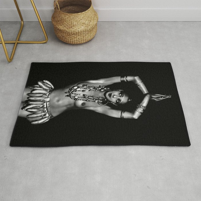 Jazz Age Josephine Baker in Folies Bergère Bananas Costume black and white photography Rug Gallery Image 1