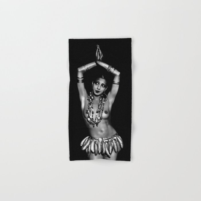 Jazz Age Josephine Baker in Folies Bergère Bananas Costume black and white photography Bath Towel Gallery Image 1