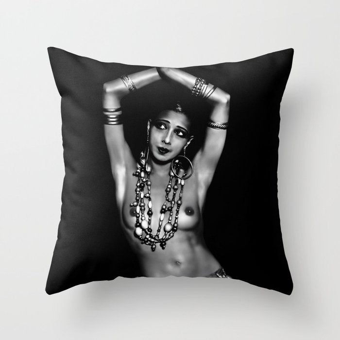 Jazz Age Josephine Baker in Folies Bergère Bananas Costume black and white photography Throw Pillow Gallery Image 1