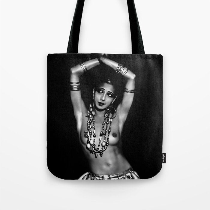 Jazz Age Josephine Baker in Folies Bergère Bananas Costume black and white photography Tote Bag Gallery Image 1