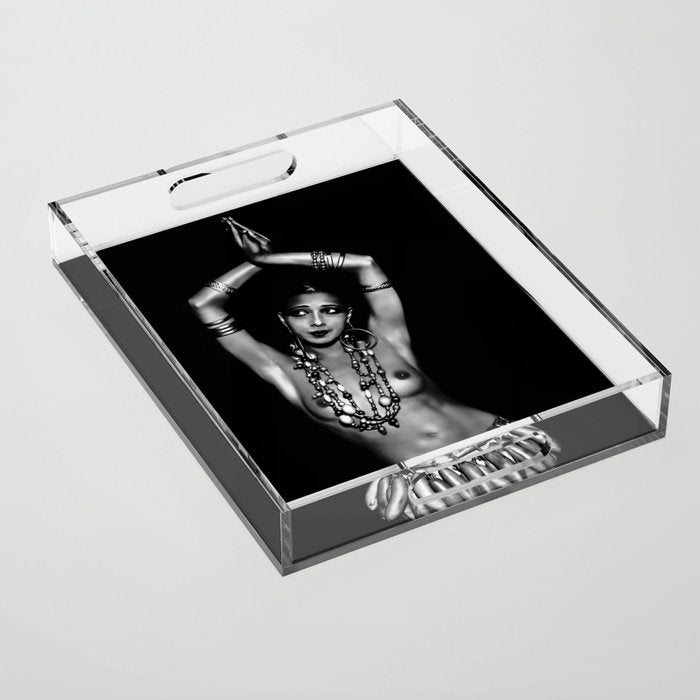 Jazz Age Josephine Baker in Folies Bergère Bananas Costume black and white photography Acrylic Tray Gallery Image 1
