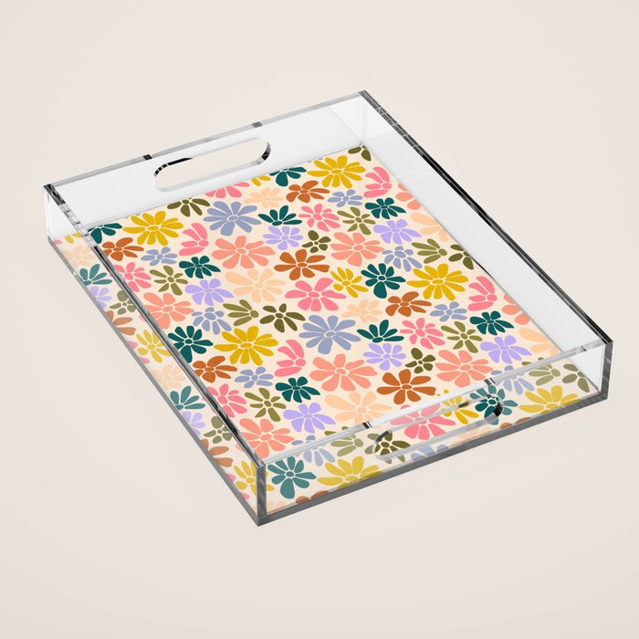 Rainbow Color Retro Floral  Acrylic Tray Gallery Image 1