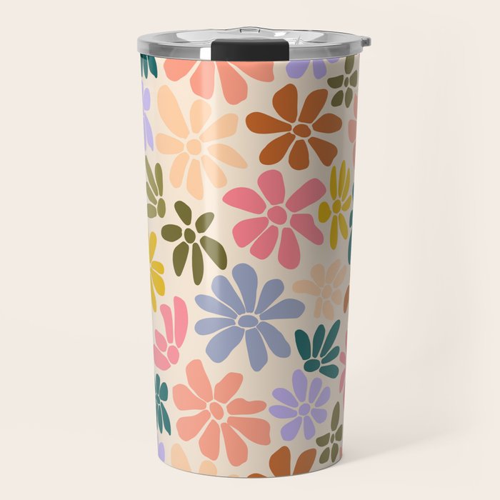 Rainbow Color Retro Floral  Travel Mug Gallery Image 1