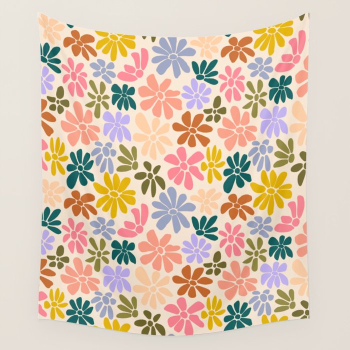 Rainbow Color Retro Floral  Wall Tapestry Gallery Image 4