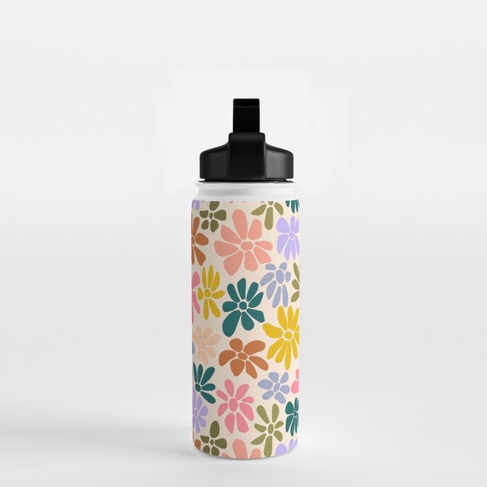 Rainbow Color Retro Floral  Water Bottle Gallery Image 2