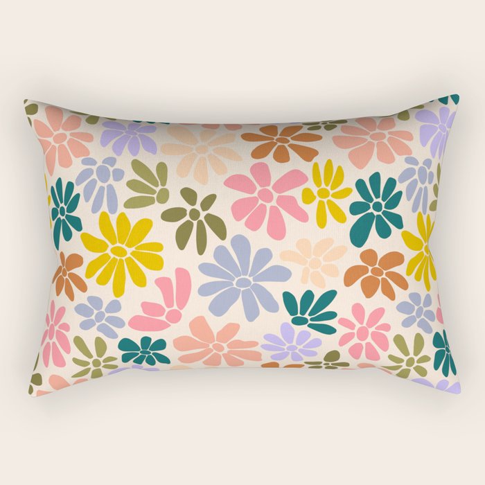 Rainbow Color Retro Floral  Rectangular Pillow Gallery Image 2