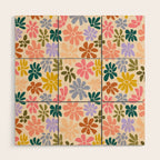 Rainbow Color Retro Floral  Wood Wall Art Gallery Image 1