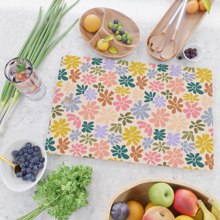 Rainbow Color Retro Floral  Cutting Board Gallery Image 2