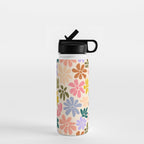 Rainbow Color Retro Floral  Water Bottle Gallery Image 1