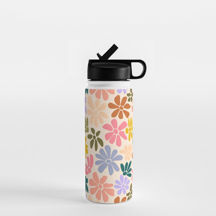 Rainbow Color Retro Floral  Water Bottle Gallery Image 1