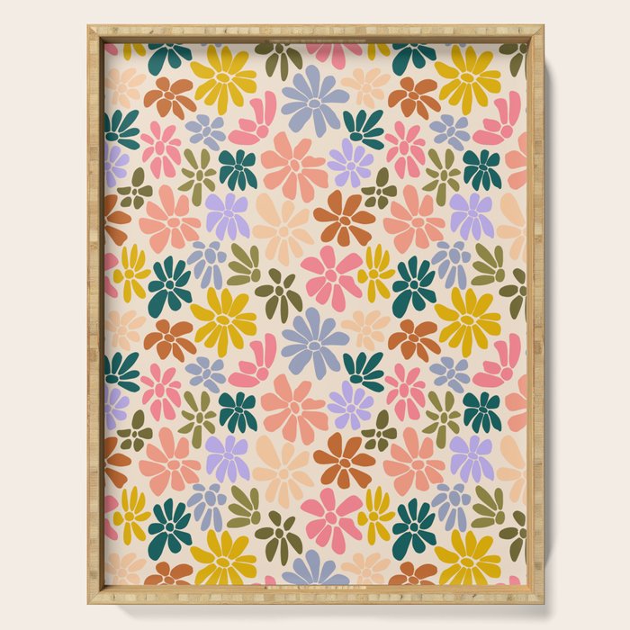 Rainbow Color Retro Floral  Serving Tray Gallery Image 1