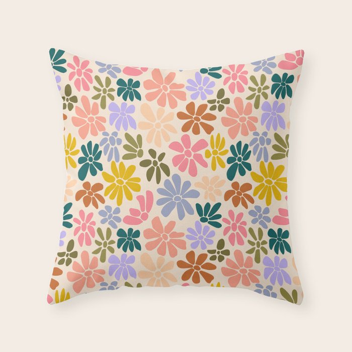 Rainbow Color Retro Floral  Throw Pillow Gallery Image 6