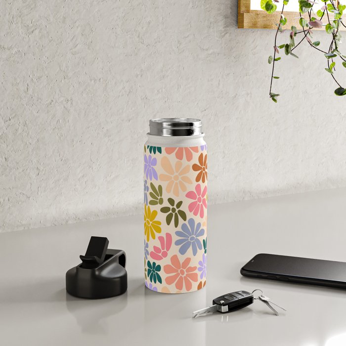 Rainbow Color Retro Floral  Water Bottle Gallery Image 5