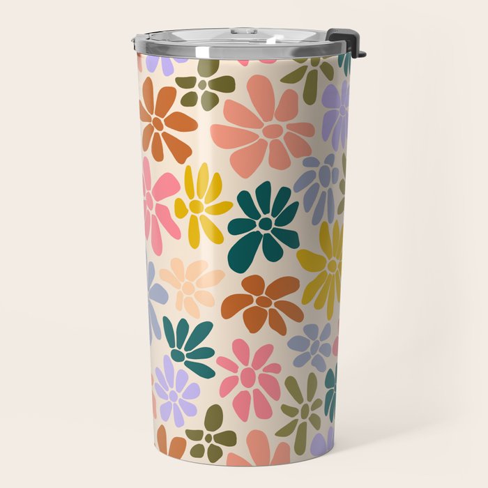 Rainbow Color Retro Floral  Travel Mug Gallery Image 2