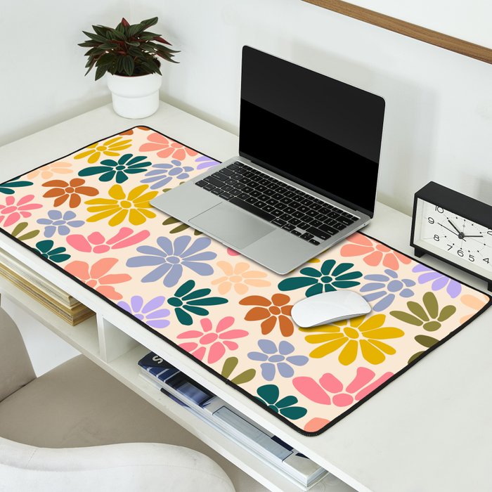 Rainbow Color Retro Floral  Desk Mat Gallery Image 2