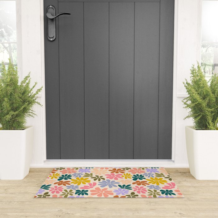 Rainbow Color Retro Floral  Welcome Mat Gallery Image 3