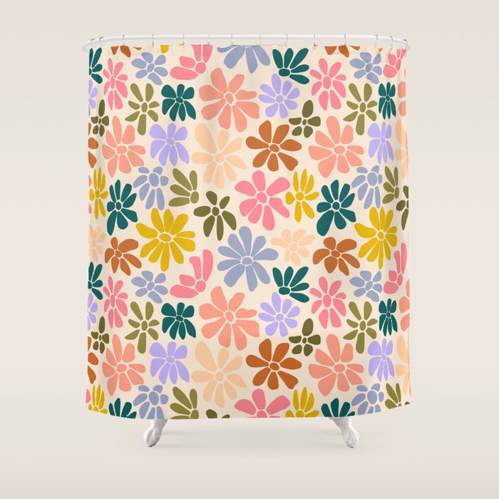 Rainbow Color Retro Floral  Shower Curtain Gallery Image 1