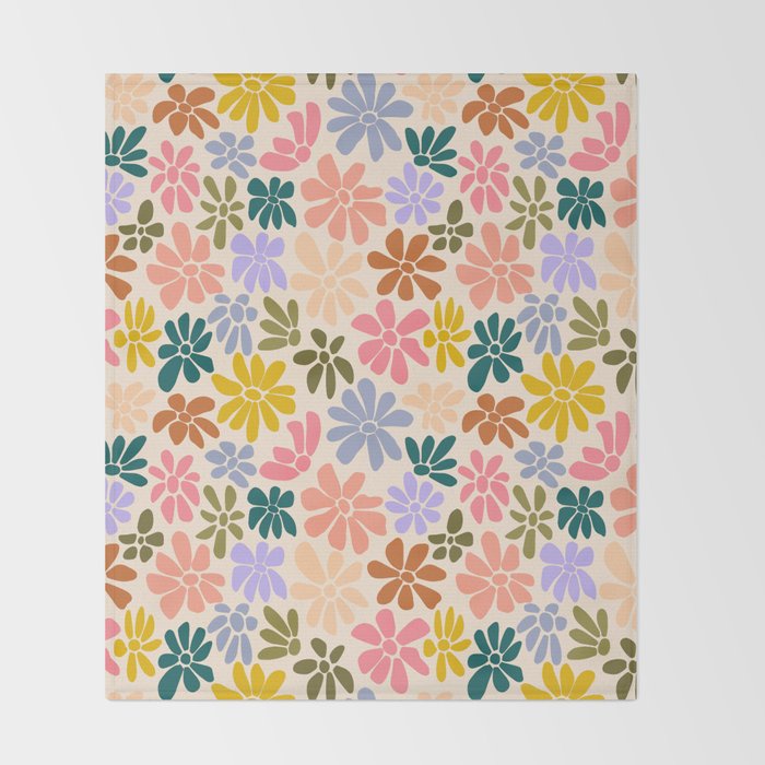 Rainbow Color Retro Floral  Throw Blanket Gallery Image 2