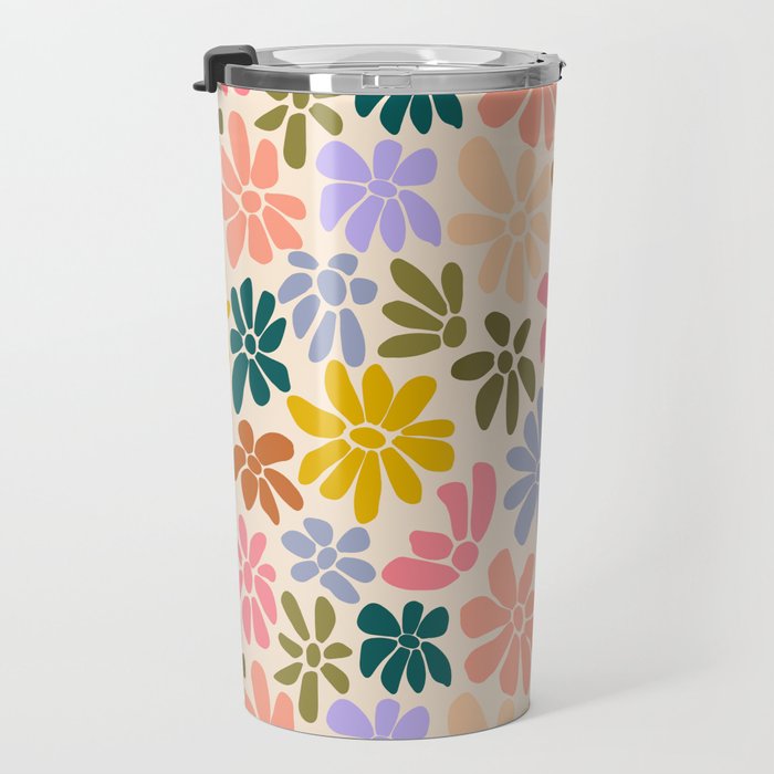 Rainbow Color Retro Floral  Travel Mug Gallery Image 3