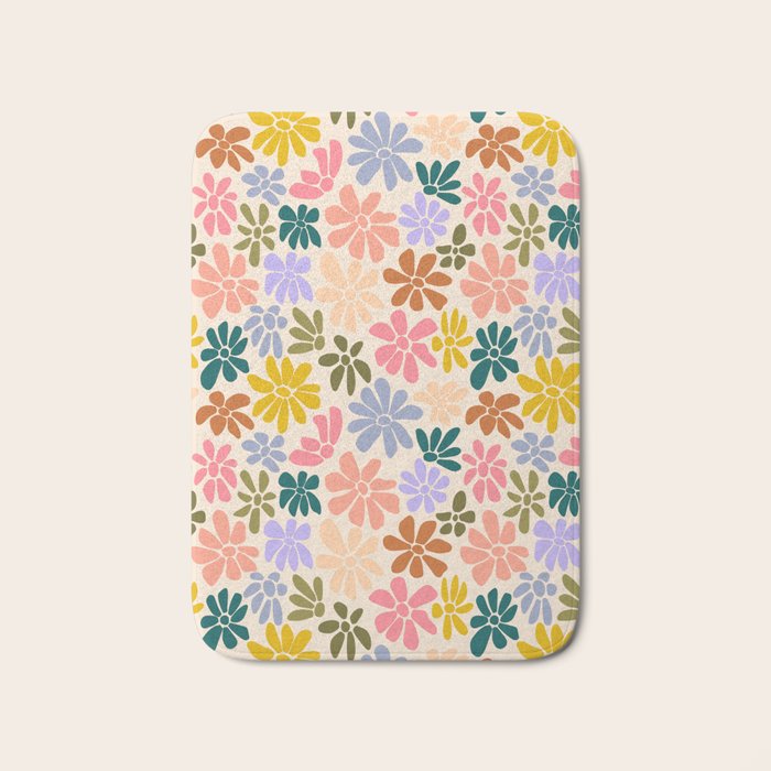 Rainbow Color Retro Floral  Bath Mat Gallery Image 1