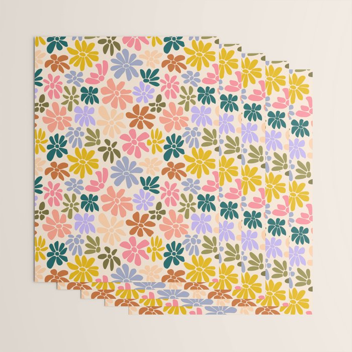 Rainbow Color Retro Floral  Wrapping Paper Gallery Image 3