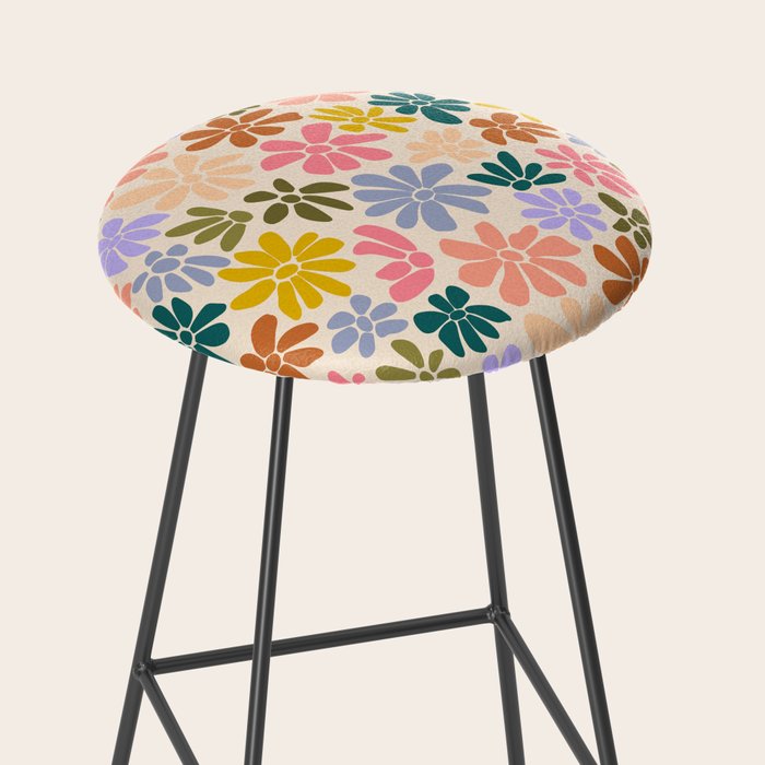 Rainbow Color Retro Floral  Stool Gallery Image 2