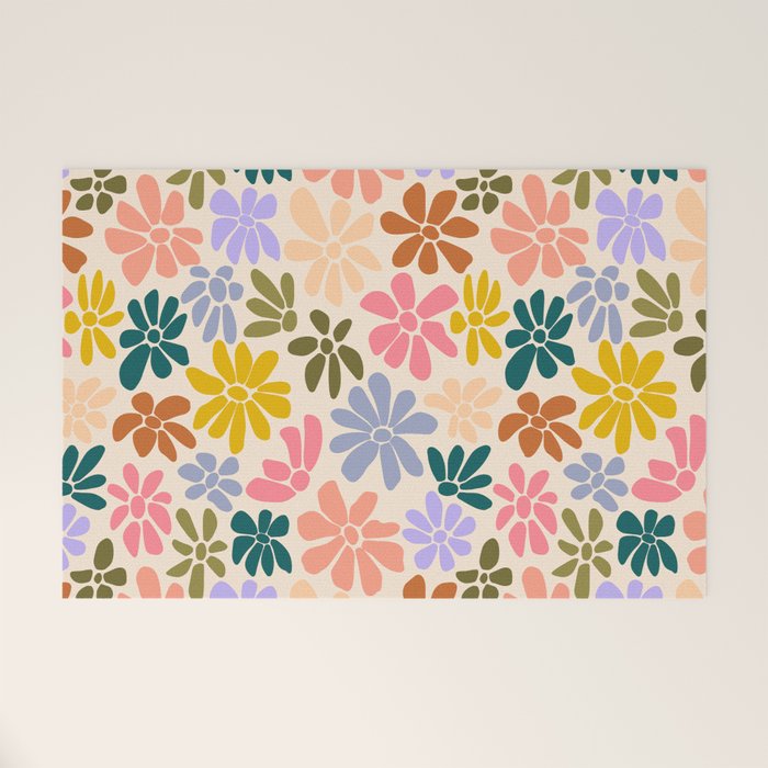 Rainbow Color Retro Floral  Welcome Mat Gallery Image 1