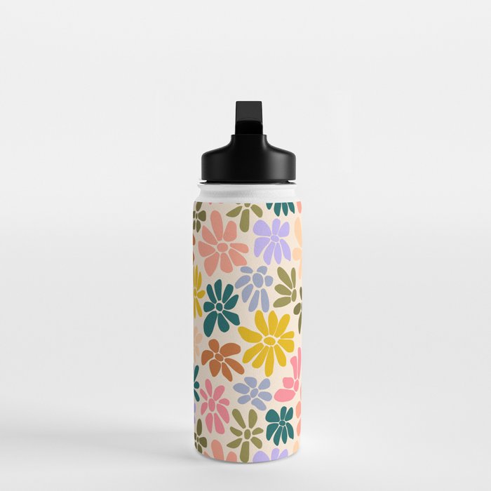 Rainbow Color Retro Floral  Water Bottle Gallery Image 3