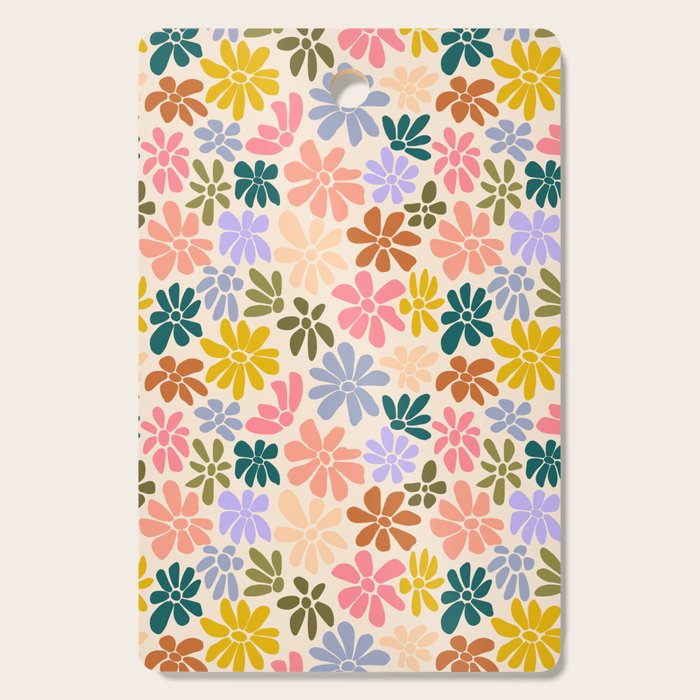 Rainbow Color Retro Floral  Cutting Board Gallery Image 1