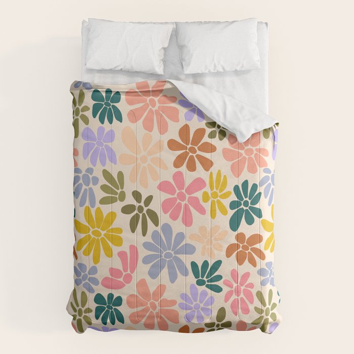 Rainbow Color Retro Floral  Comforter Gallery Image 1