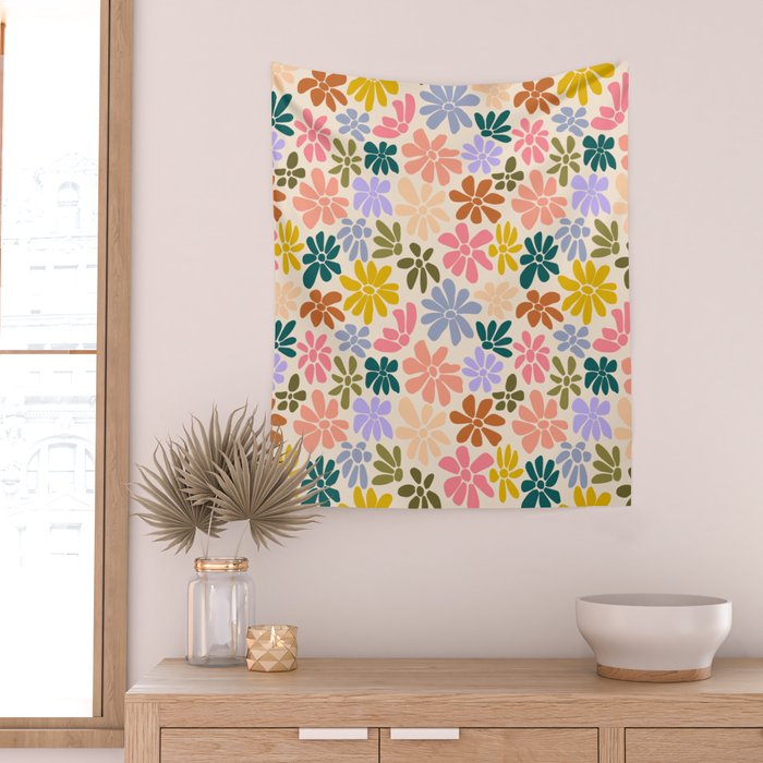 Rainbow Color Retro Floral  Wall Tapestry Gallery Image 2