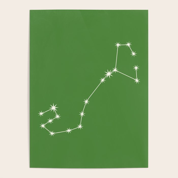 Scorpio Zodiac Star Constellation Line Art Kelly Green Poster Gallery Image 4