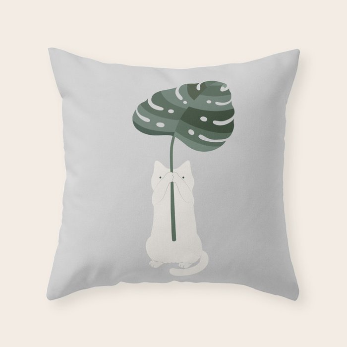 Cat and Plant 58 Throw Pillow Gallery Image 6