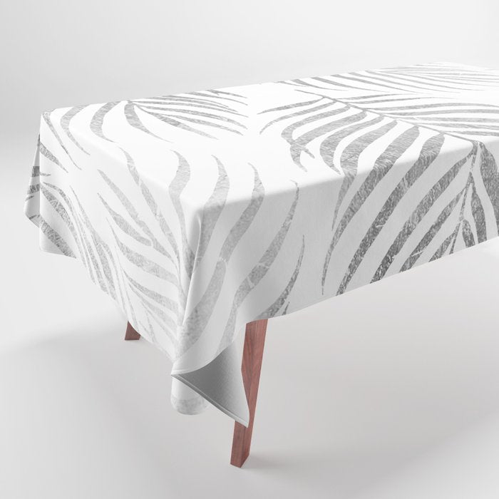 Chic elegant silver foil palm tree leaves Tablecloth Gallery Image 1