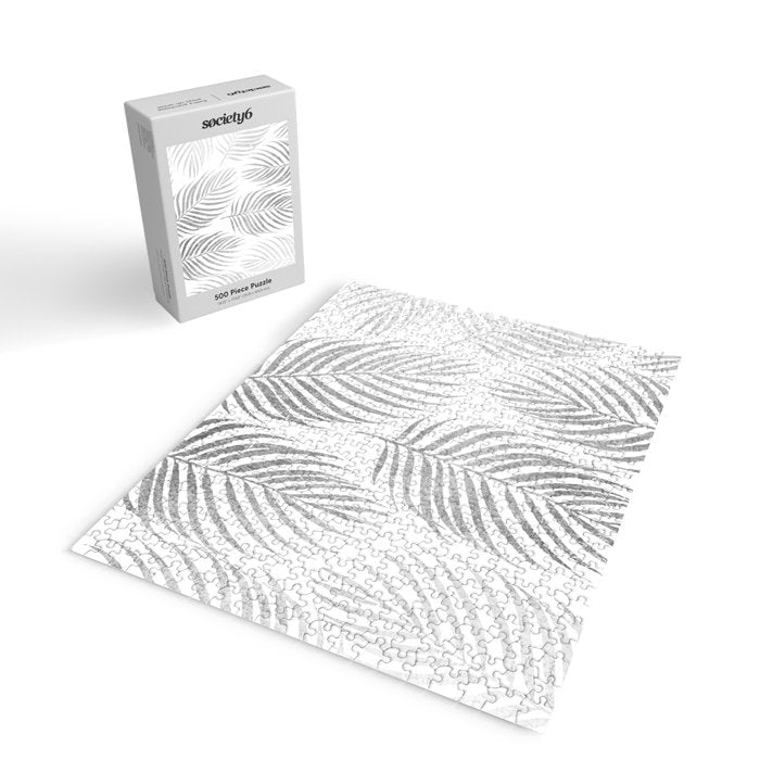 Chic elegant silver foil palm tree leaves Jigsaw Puzzle Gallery Image 2