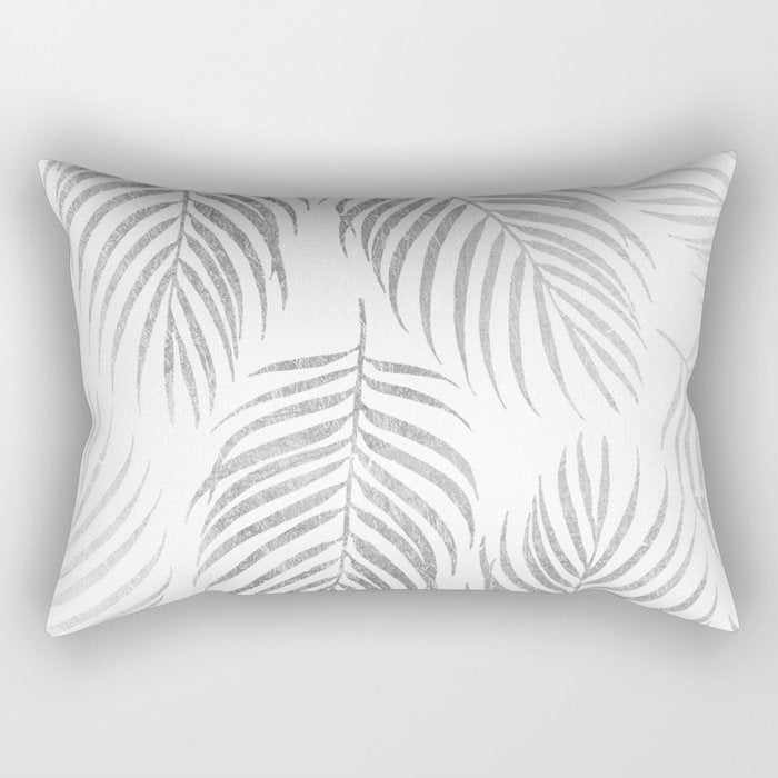 Chic elegant silver foil palm tree leaves Rectangular Pillow Gallery Image 1